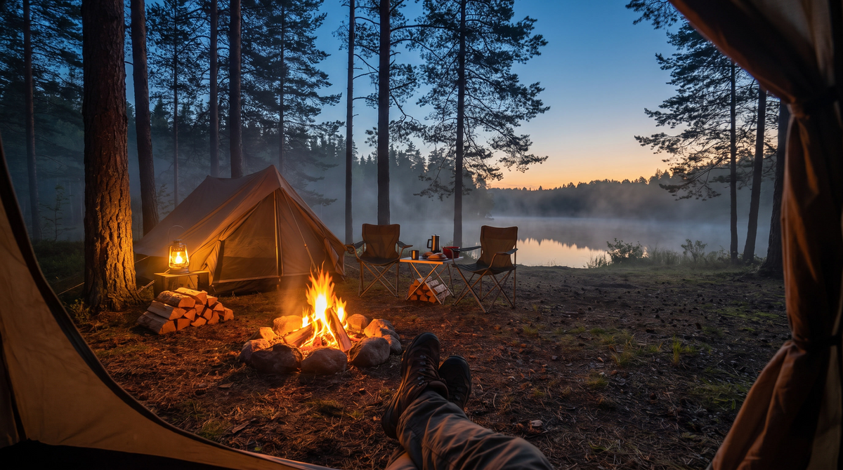 Rovyak forest campsite at dusk