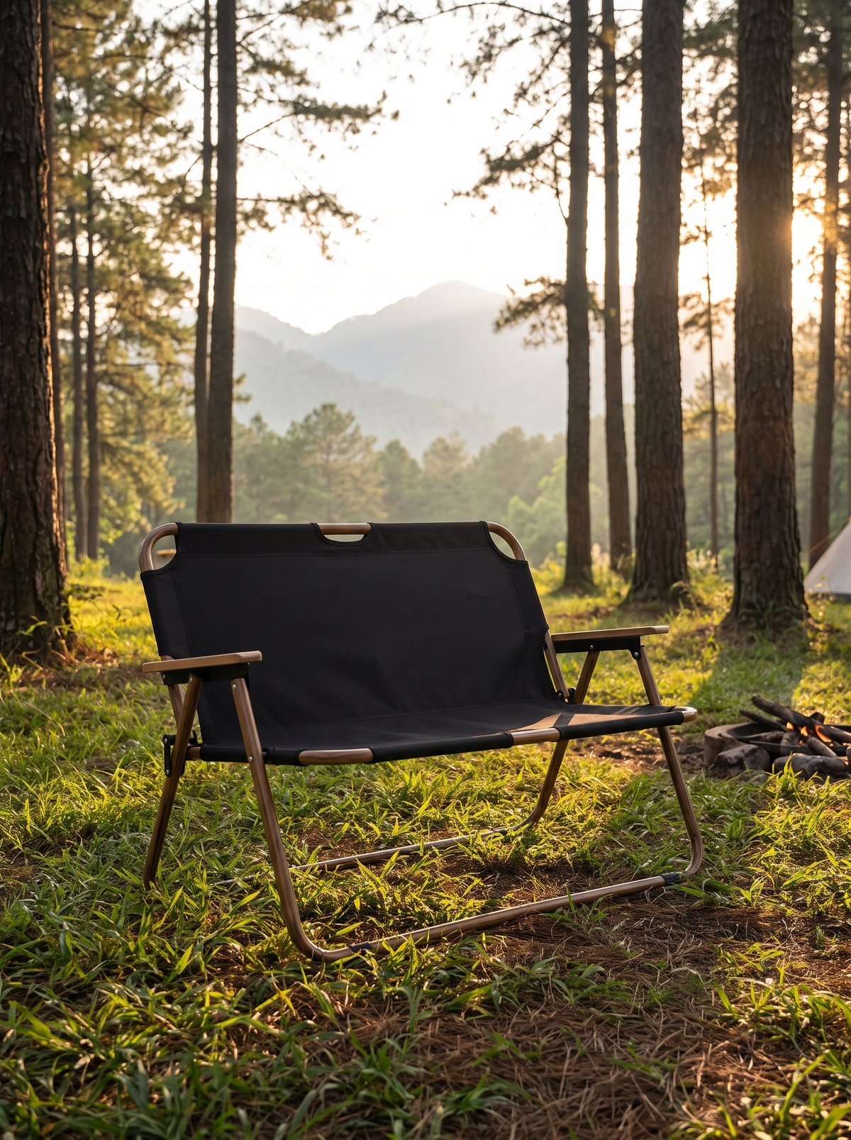 Double camping chair showing its full two seat width